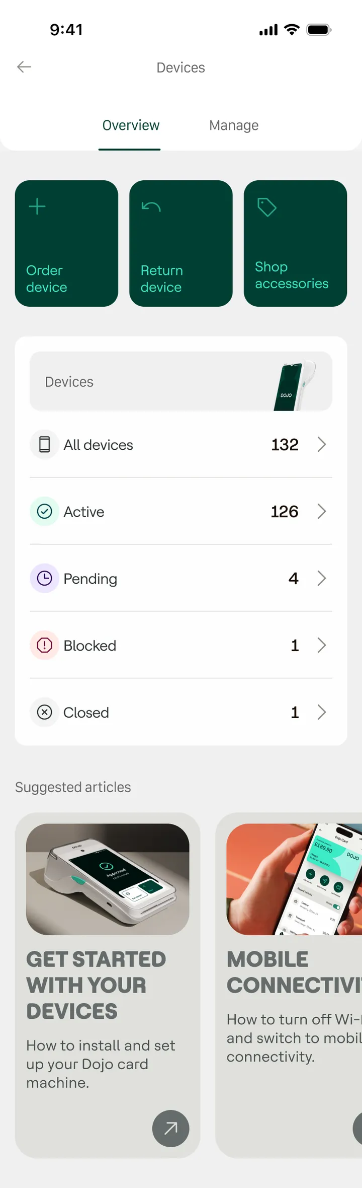 Devices screen after the uplift