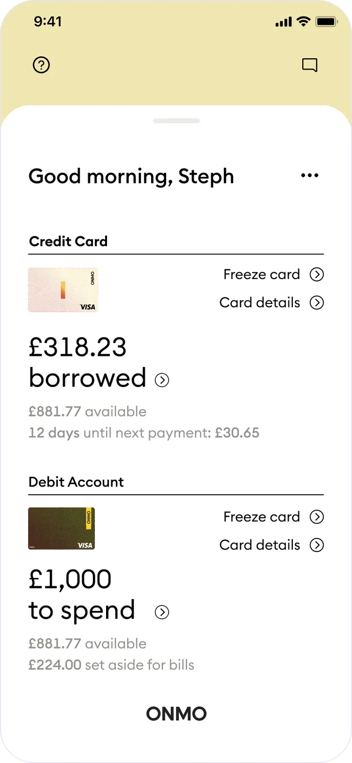 Onmo app homepage before the redesign